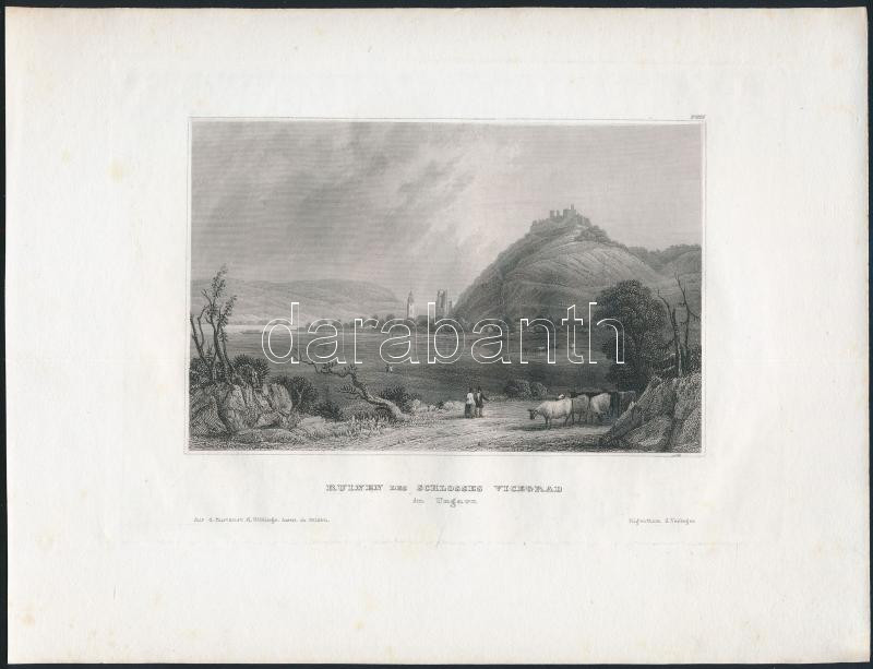 cca 1840-50 Ruinen des Schlosses Visegrad, aus d.Kunsanstalt d.Bibliogr. Int. Hildbh. Acélmetszet, papír, paszpartuban 10x14,5 cm