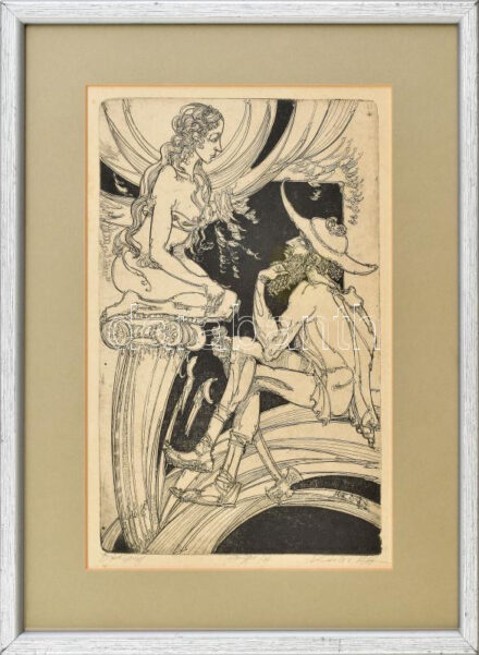 Kádas István (1941-): Férfi és nő (olvashatatlan címmel). Rézkarc, papír, jelzett, számozott, üvegezett fakeretben, 25×15,5 cm
