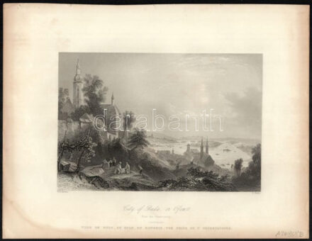 cca 1845 William Henry Bartlett (1809-1854)-Edward Brandard (1819-1898): City of Buda or Ofen - Látkép a Tabánra a Gellért hegyről In: Beattie, William: The Danube, acélmetszet, 12x18 cm,