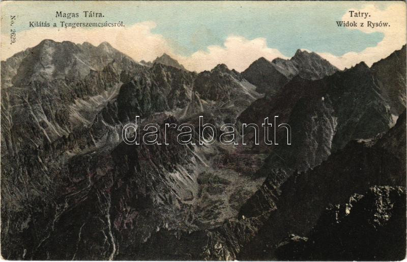 1910 Tátra, Tatry; Kilátás a tengerszemcsúcsról. No. 2629. Franz Pietschmann 1908. / Widok z Rysów