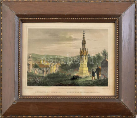 Ludwig Rohbock (1820-1883) - Georg Michael Kurz (1815-1883): A kolozsvári temető. Színezett acélmetszet, papír, jelzett a metszeten, üvegezett fakeretben, 11x15 cm./ Ludwig Rohbock (1820-1883) - Georg Michael Kurz (1815-1883): The cemetery of