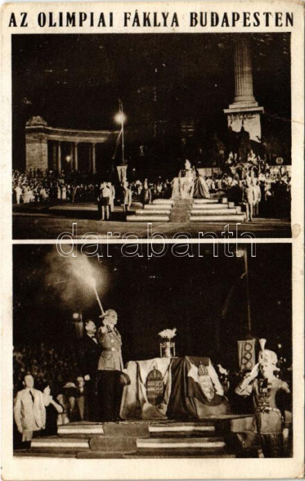 Budapest XIV. Az Olimpiai fáklyastaféta Budapesten. Az 1936-os berlini olimpia, Gróf Takách-Tolvay József és Liber Endre alpolgármester. Tolnai Világlapja 100.000 darabot osztott ki teljesen díjtalanul (fa)