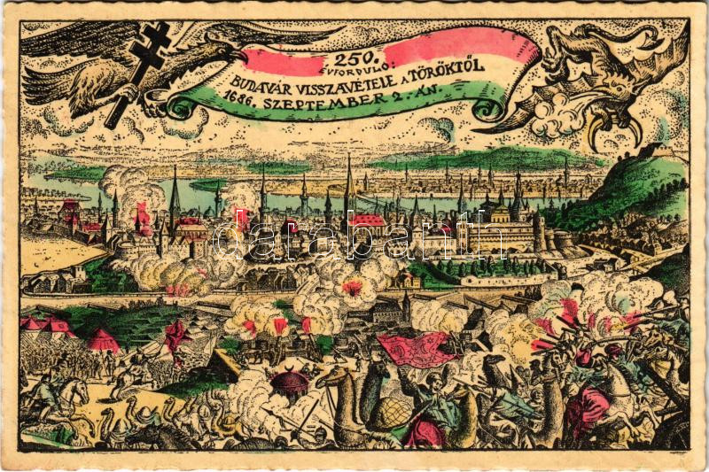 1936 Budapest, 250. évforduló Budavár visszavétele a törököktől 1686. szeptember 2-án. Art Nouveau, floral