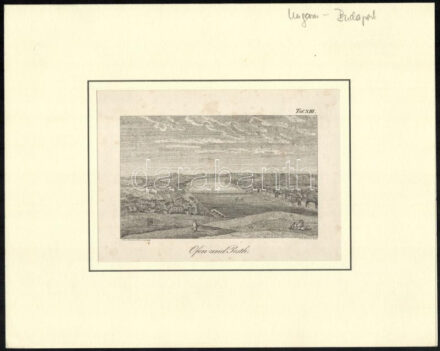 cca 1840 Pest és Buda látképe litográfia a Conversationslexikonból Bőhme, paszpartuban 14x9 cm,