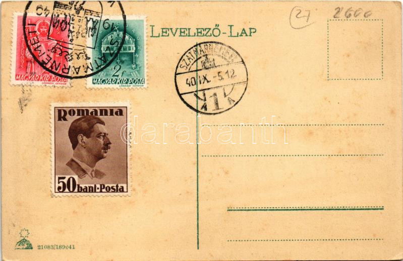 1940 Szatmárnémeti, Satu Mare; Vasúti internátus / railways' boarding school + '1940 Szatmárnémeti visszatért' So. Stpl - Image 2