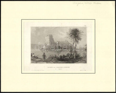 cca 1840 Dévény romjai, acélmetszet, paszpartuban 15x10 cm,