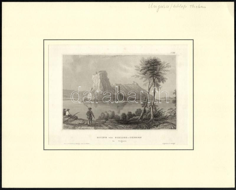 cca 1840 Dévény romjai, acélmetszet, paszpartuban 15x10 cm,