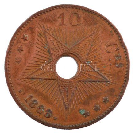 Kongó Szabad Állam / Belga uralkodó 1888. 10c Cu 'II. Lipót' T:2- ph. Congo Free State / Belgian Royal Domain 1888. 10 Centimes 'Leopold II' C:VF edge error Krause KM#4