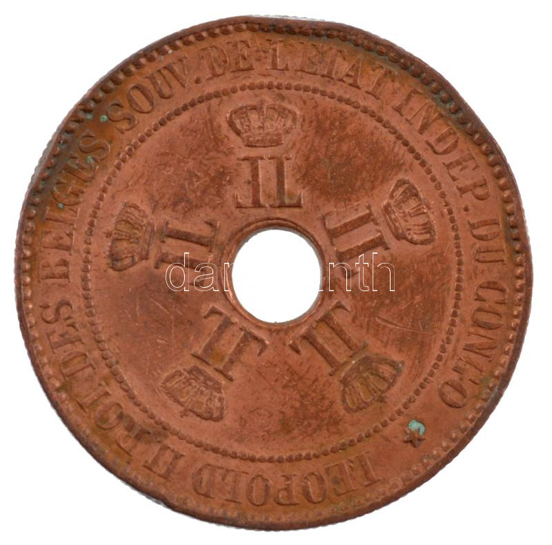 Kongó Szabad Állam / Belga uralkodó 1888. 10c Cu 'II. Lipót' T:2- ph. Congo Free State / Belgian Royal Domain 1888. 10 Centimes 'Leopold II' C:VF edge error Krause KM#4 - Image 2
