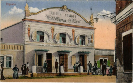1917 Vodnjan, Dignano; Teatro Sociale / Színház. M. Fabro kiadása / theatre + 'K.u.K. I. Seebataillonskommando' (EB)