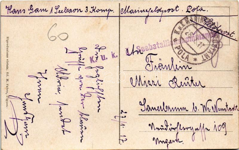 1917 Vodnjan, Dignano; Teatro Sociale / Színház. M. Fabro kiadása / theatre + 'K.u.K. I. Seebataillonskommando' (EB) - Image 2