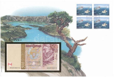 Azori-szigetek 2000. 500E felbélyegzett borítékban, bélyegzéssel T:I Azores 2000. 500 Escudos in envelope with stamp and cancellation C:UNC