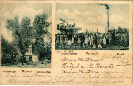 1900 Nagykikinda, Kikinda; Wodicza-Hain, Drusch / Vodica-liget, Cséplési jelenet, cséplés gőzgéppel / spring source, treshing, folklore (fl)