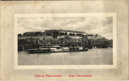 1912 Újvidék, Novi Sad; Pétervárad vár, 'IMRE' gőzhajó, híd. Verlag J. Singer Hoffotograf / Grad Petrovaradin / Festung Peterwardein / castle, fortress, steamship, bridge (fl)