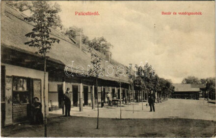 1910 Palicsfürdő, Palics, Palic; Bazár és vendégszobák, Schuber Lajos üzlete. Vig Zsigmond Sándor kiadása / bazaar, guestrooms, shops (EK)