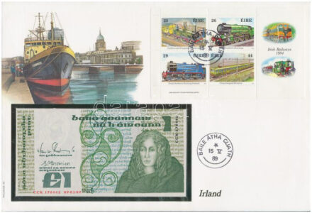 Írország 1989.01.09. 1P felbélyegzett borítékban, bélyegzéssel T:1 Ireland 09.01.1989. 1 Pound in envelope with stamp and cancellation C:UNC
