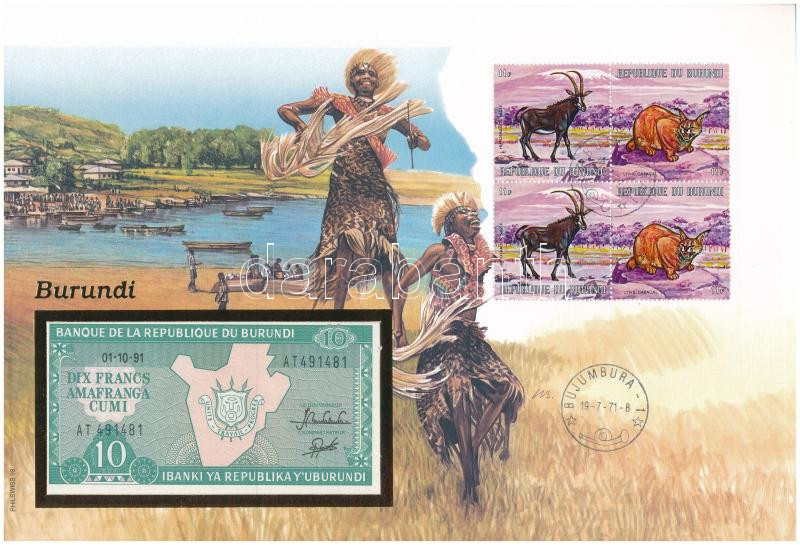 Burundi 1991. 10Fr felbélyegzett borítékban, bélyegzéssel T:I Burundi 1991. 10 Francs in envelope with stamp and cancellation C:UNC