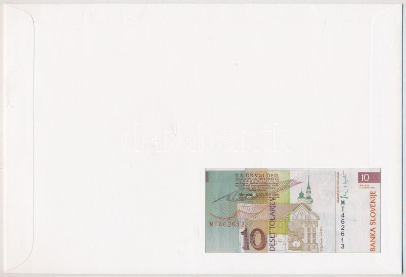 Szlovénia 1992. 10T borítékban, alkalmi bélyeggel és bélyegzéssel T:I Slovenia 1992. 10 Tolarjev in envelope with stamps and cancellations C:AU - Image 2