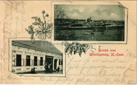 1907 Windigsteig, general view, shop. Verlag Franz Schrinner. Art Nouveau, floral