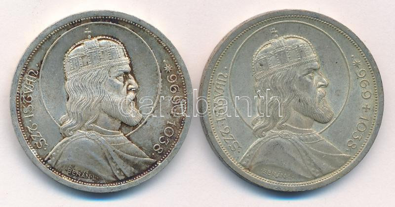 1938. 5P Ag 'Szent István' (2x) T:1-,2 patina Adamo P8.1