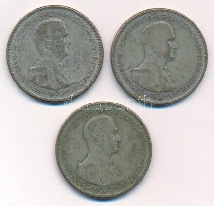 1930. 5P Ag 'Horthy jobbra' (3x) T:2-,3 patina Adamo P8