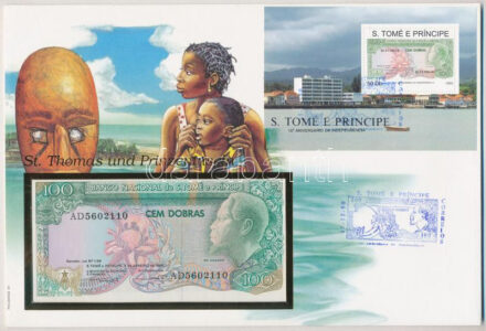 Sao Tomé és Príncipe 1989. 100D borítékban, alkalmi bélyeggel és bélyegzéssel T:I Sao Tomé and Príncipe 1989. 100 Dobras in envelope with stamps and cancellations C:UNC