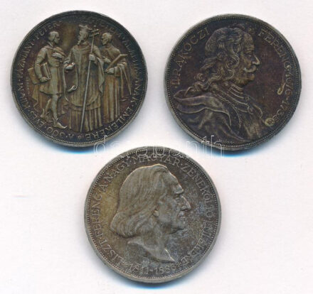 1935. 2P Ag 'Pázmány' + 1935. 2P Ag 'Rákóczi' + 1936. 2P Ag 'Liszt Ferenc' 'Pázmány-sor' T:1-,2 kis ph., patina Adamo P7.1, P7.2, P7.3