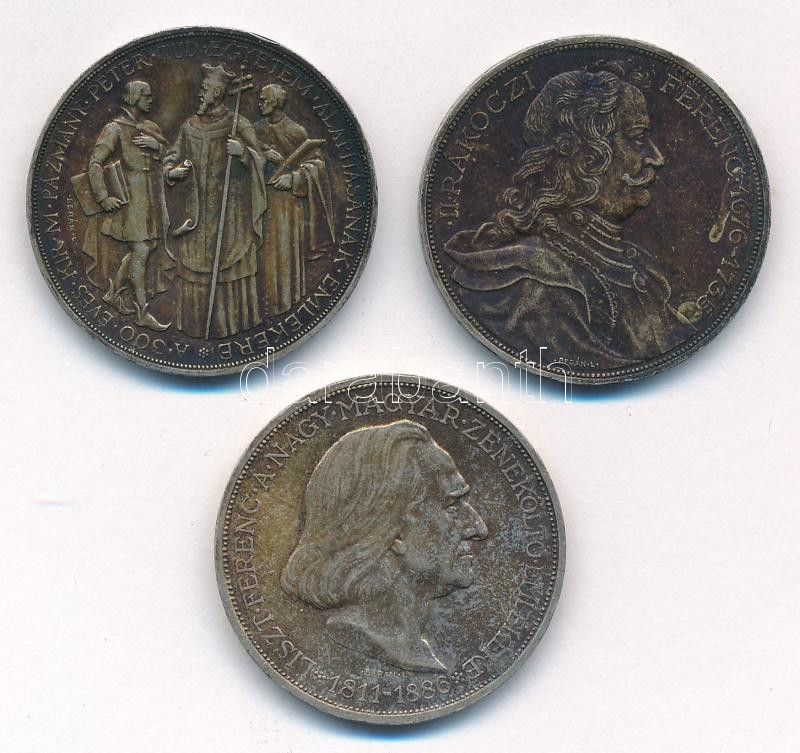 1935. 2P Ag 'Pázmány' + 1935. 2P Ag 'Rákóczi' + 1936. 2P Ag 'Liszt Ferenc' 'Pázmány-sor' T:1-,2 kis ph., patina Adamo P7.1, P7.2, P7.3