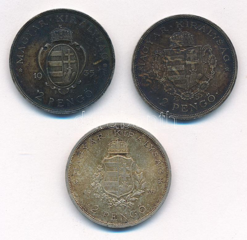 1935. 2P Ag 'Pázmány' + 1935. 2P Ag 'Rákóczi' + 1936. 2P Ag 'Liszt Ferenc' 'Pázmány-sor' T:1-,2 kis ph., patina Adamo P7.1, P7.2, P7.3 - Image 2