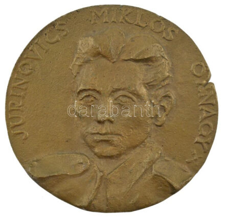 1976. 'Jurinovics Miklós őrnagy / Emlékül a 37. Budapesti Forradalmi Ezredtől 1956-1976' kétoldalas fém plakett (97mm) T:2- a peremén kitörés