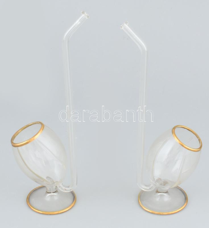 Üveg, pipa alakú likőrös pohár, hibátlan, 2db, h: 21 cm