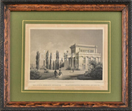 Ludwig Rohbock (1820-1883) - Ludwig Thümling (?-1891 előtt): Kolozsvár Nemzeti Múzeum, acélmetszet, papír, Pest, Lauffer és Stolp, (Darmstadt, G. G. Lange-ny.), üvegezett fakeretben, 10×15 cm