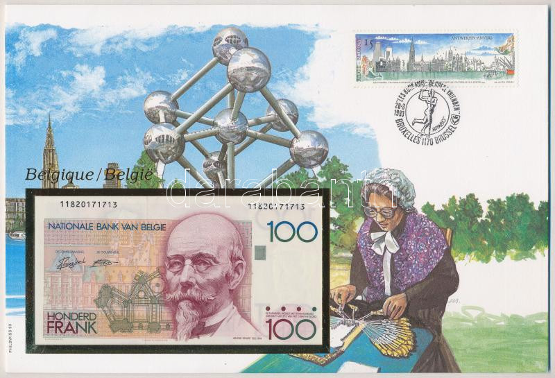 Belgium 1978-81. 100Fr felbélyegzett borítékban, bélyegzéssel T:I Belgium 1978-81. 100 Francs in envelope with stamp and cancellation C:UNC