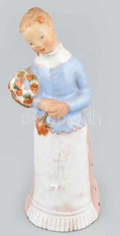 Mészáros Géza (1918-1987): Leány. Mázas kerámia. Kézzel festett, jelzett, apró kopással, mázrepedéssel . M: 13 cm