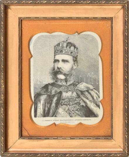 Marastoni József (1834-1895) rajza után, Rusz Károly (1811-1899): I. Ferenc József, Magyarország apostoli királya. Rotációs fametszet, papír, jelzett a metszeten. Dekoratív, üvegezett fakeretben, 19×15 cm