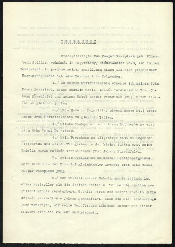 cca 1910-1970 Wenczel-Heinrich családi végrendeletek összesen 8 lap - Image 2