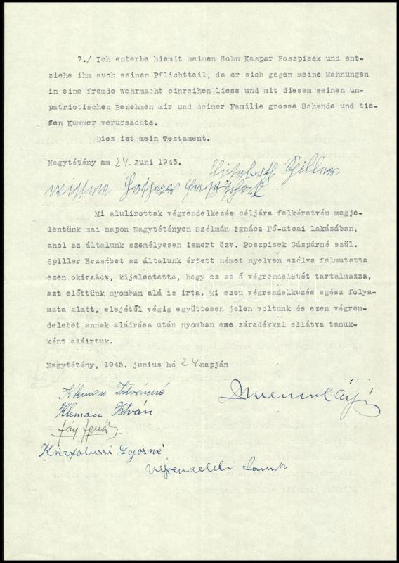 cca 1910-1970 Wenczel-Heinrich családi végrendeletek összesen 8 lap - Image 3