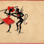 Krampus and Lady Krampus with pitchfork. Hannovera Serie 4888. Emb. litho (EB)