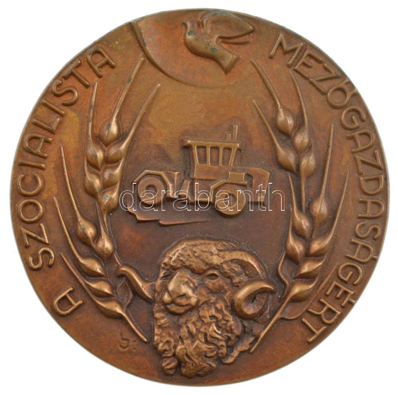 Lajos József (1936-) DN 'A szocialista mezőgazdaságért' egyoldalas bronz emlékérem (91mm) T:1-