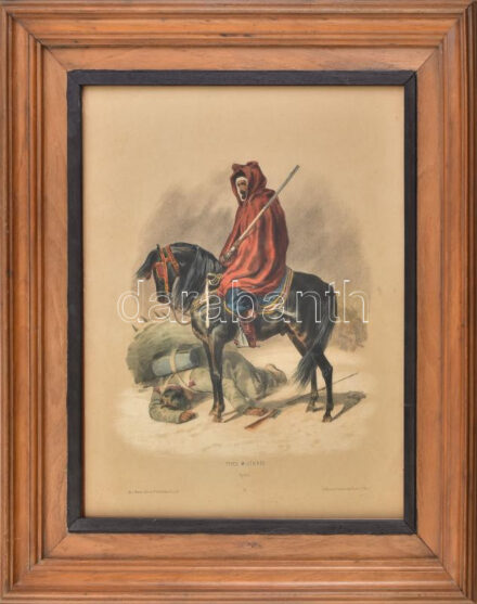 cca 1870 Types militaires - Spahis (szpáhi), Színezett litográfia, papír, jelzett a litográfián. Dekoratív, üvegezett fakeretben. 43x35 cm