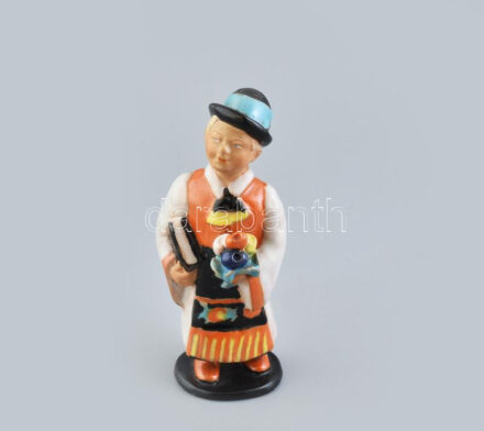 Fiú népviseletben, mázas kerámia figura, jelzett, hibátlan, m: 19,5 cm