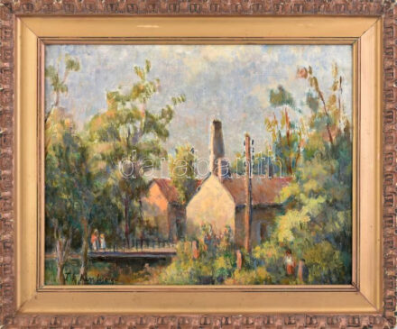 Th Kiss Margit jelzéssel: Séta a napfényben. Olaj, karton. Dekoratív, kissé sérült fakeretben. 35x45 cm.