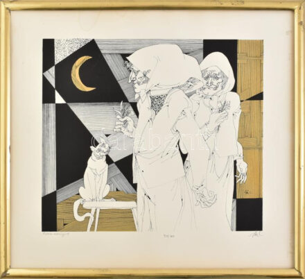 Szász Endre (1926-2003):Füves asszonyok Szitanyomat, papír, jelzett, számozott (40/100), keretben, 40x35 cm