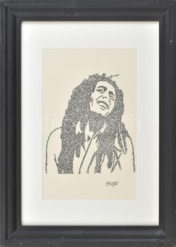 Fahad Alyu: Bob Marley. Tus, papír. jelzett 30x40 cm Üvegezett keretben, hátoldalt tanusítvánnyal