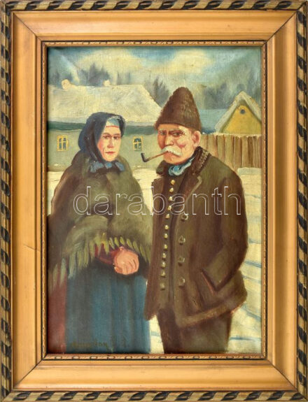 Margitay (Gy?) jelzéssel: Paraszt pár Olaj, vászon. Dekoratív fakeretben. 24x36 cm