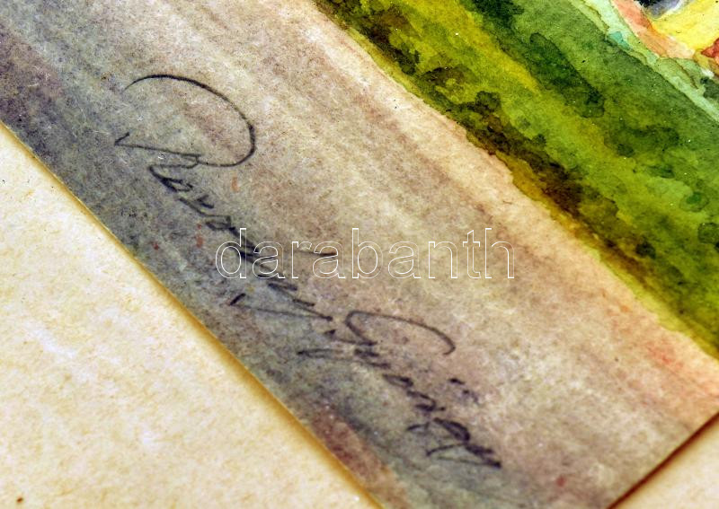 Rozvány György (?-): Budaörsi pincék, 1968. Akvarell, papír, jelzett, üvegezett fakeretben, 29×40 cm - Image 2