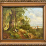 Nagy L jelzéssel: Kirándulók. Olaj, vászon, fakeretben, 16×20 cm