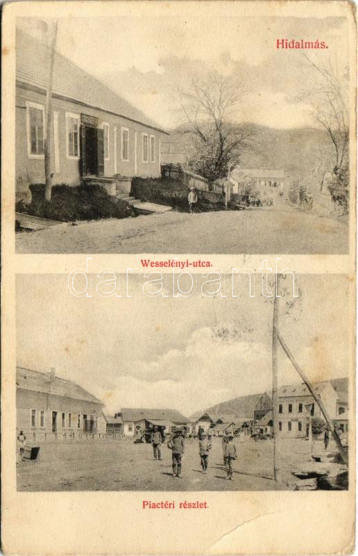 1911 Hídalmás, Hida; Wesselényi utca, Gyógyszertár, Piactér. Donogán Jakab kiadása / street view, pharmacy, market square (EB)