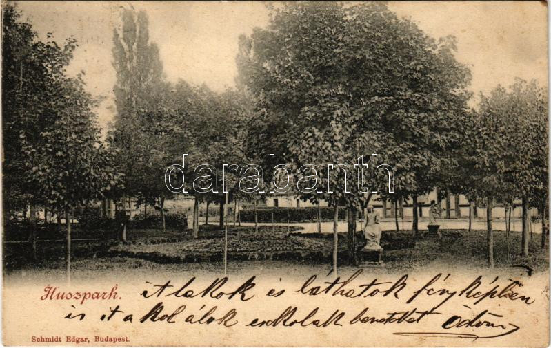 1901 Poprád (Magas-Tátra, Vysoké Tatry); Huszpark kávéház. Schmidt Edgar / café, park (fa)
