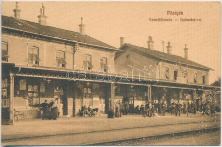Pöstyén, Piestany; vasútállomás. Kaiser Ede kiadása / Bahnstation / railway station